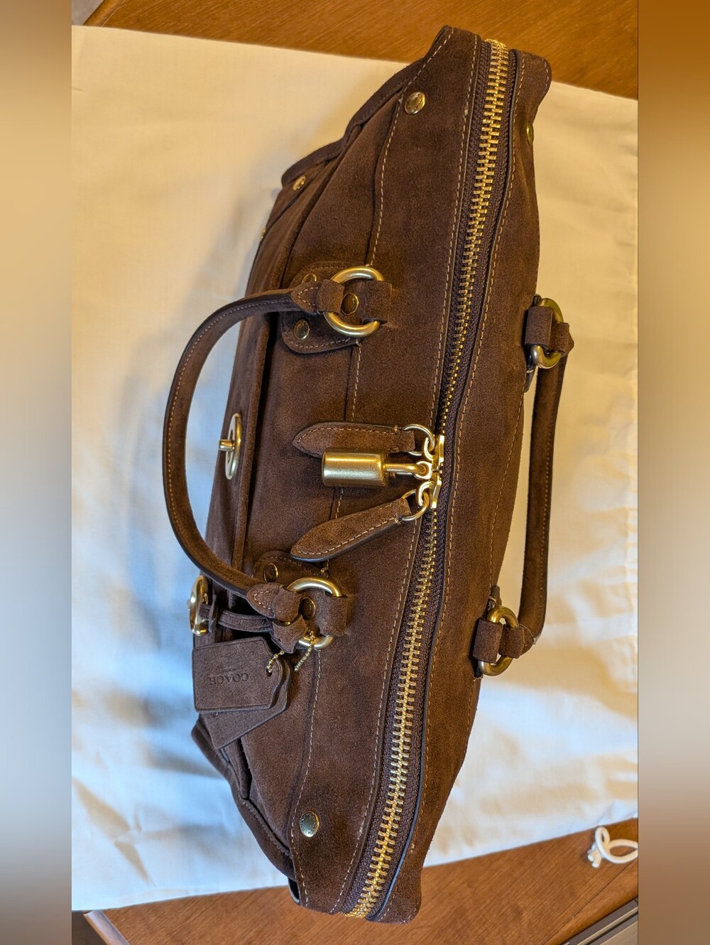 Coach Rhyder 38 Suede Satchel - Dark Chocolate - Picture 6 of 15